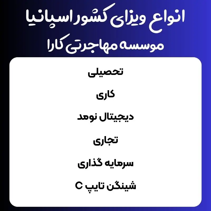 انواع ویزای کشور اسپانیا-موسسه مهاجرتی کارا